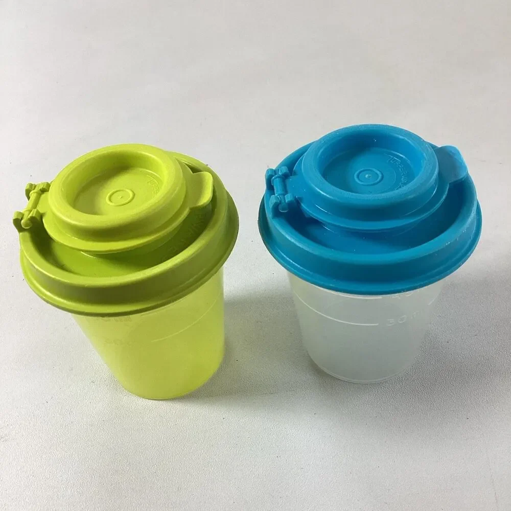 Tupperware Midget Shakers Salt Pepper Spice Storage Blue Green 4789 Vintage